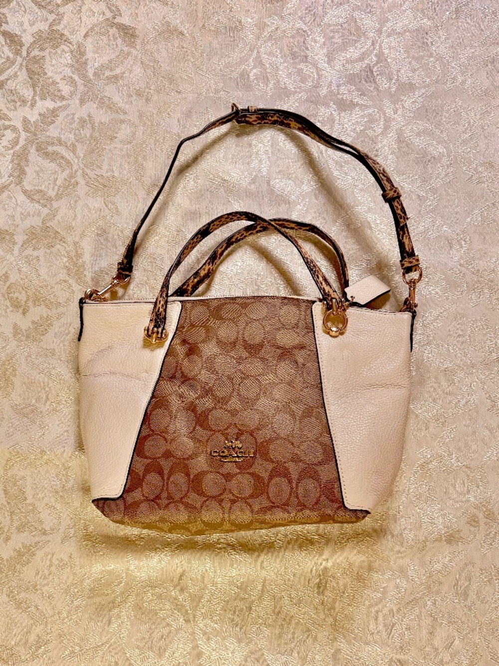 Coach - Kelsey Satchel Signature Crossbody - Chalk - Leather Snakeskin Trim